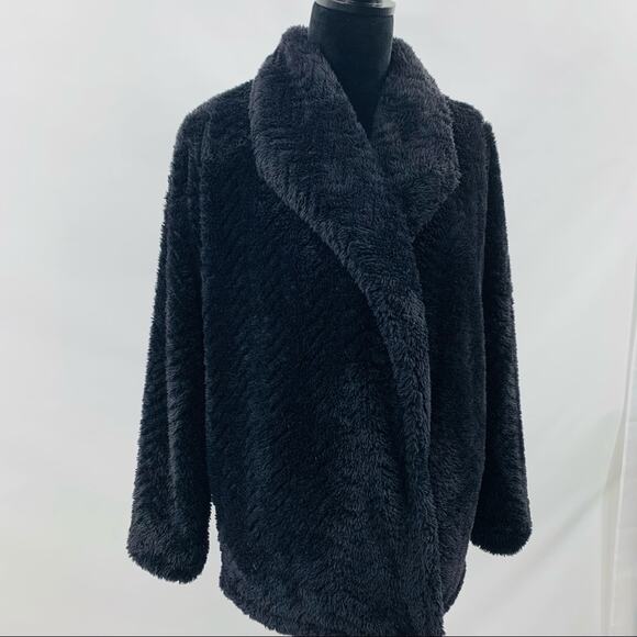Calvin Klein Black Faux Fur Open Front Jacket - Picture 1 of 9